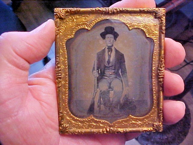 1850s Gold Stick Pin Prospector w/Satchel Ambrotype Glass Photograph 1/6 Plate