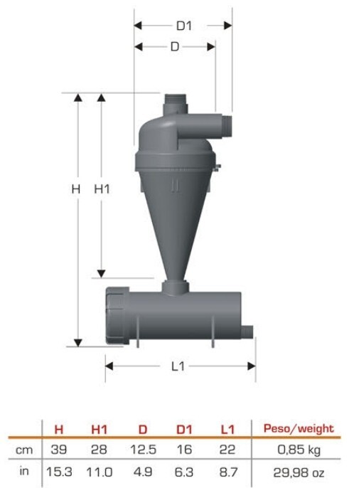 HYDROCYCLONE 1" WATER FILTER SAND SEPARATOR NPT by PLASTICA ALFA - MADE IN ITALY