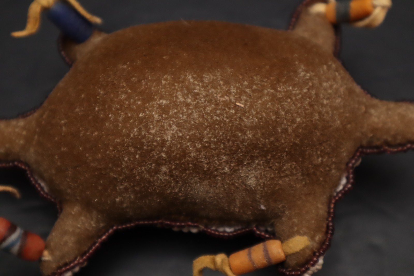 HAND MADE NATIVE AMERICAN BEADED LEATHER FETISH, TURTLE AMULET VINTAGE