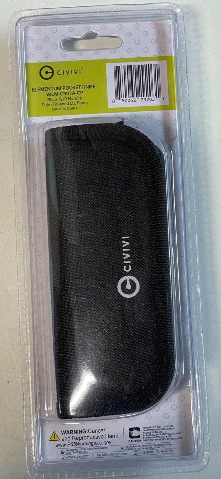 Civivi Elementum Folding Knife 2.96in D2 Steel Black G10 Handles C907A