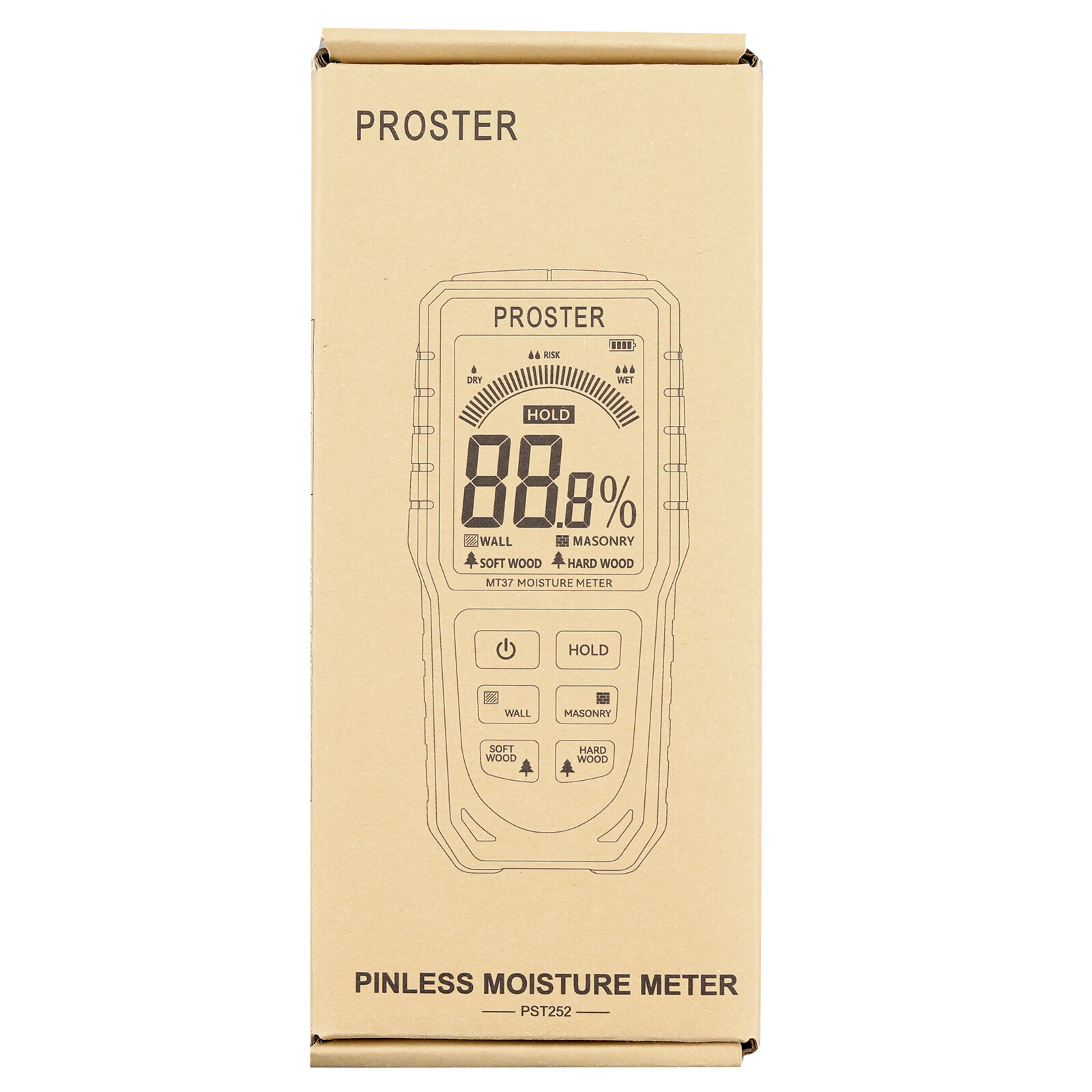PROSTER Wood Moisture Meter Rechargeable Pinless Humidity Tester Wall Firewood