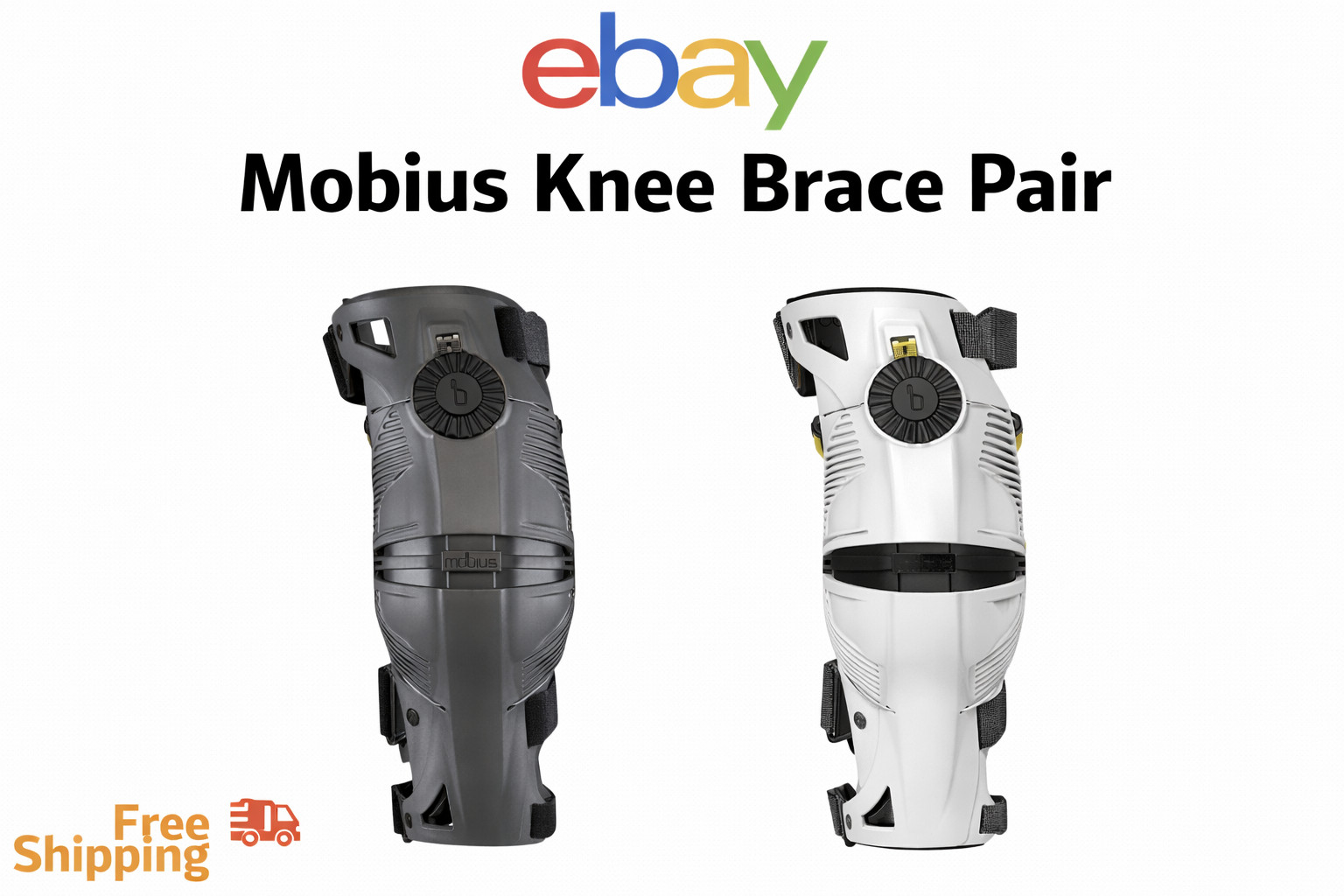 Mobius X8 Motocross Offroad MTB Knee Brace Pair Includes FREE Knee Sleeve