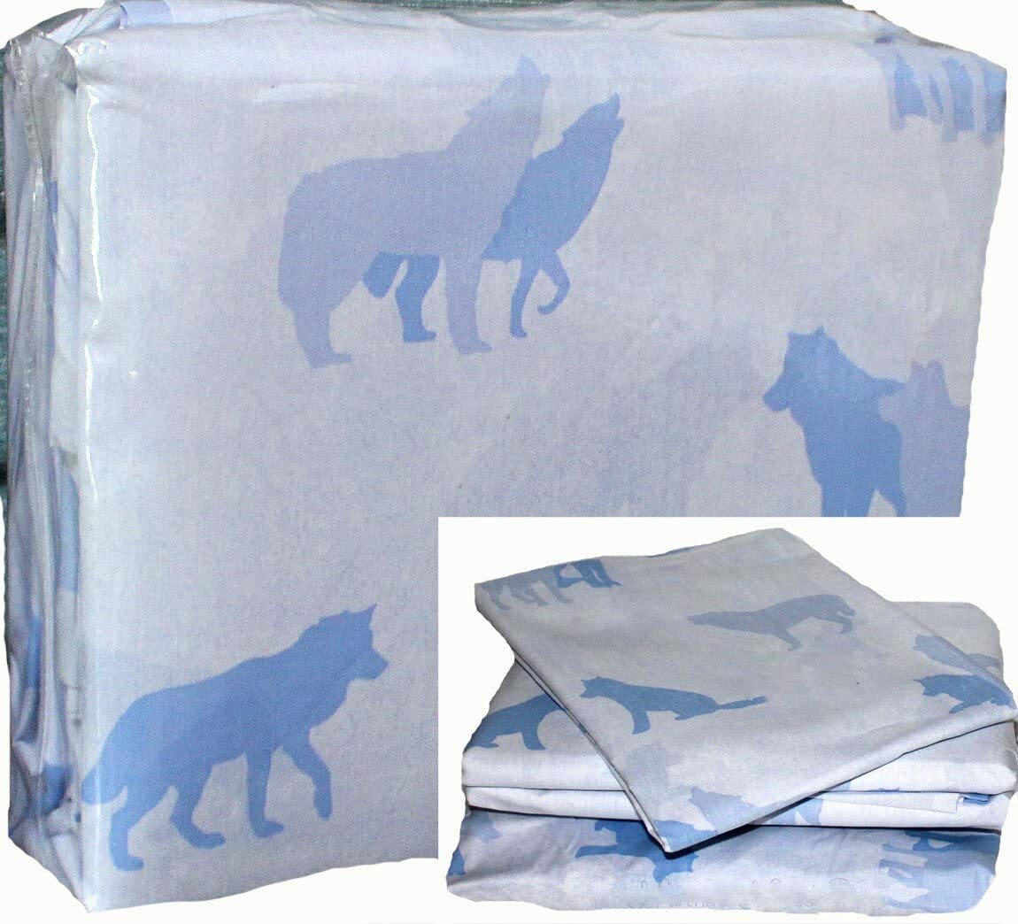 MIDNIGHT WOLVES Bed In Bag Howling Pack Wolf Bedding Blue Comforter & Sheet Set
