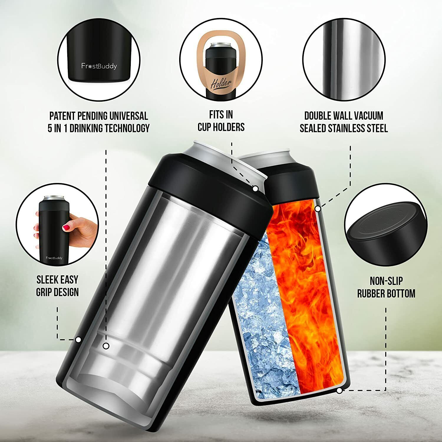 Frost Buddy​ Universal 2.0 Stainless Steel Insulated Can Cooler