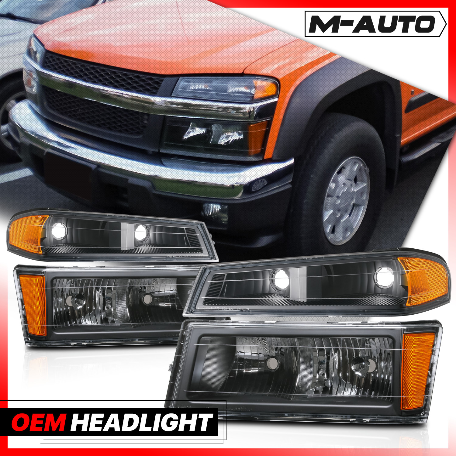 Fits 2004-2012 GMC Canyon Chevy Colorado Black Pair Headlight Bumper Parking L+R