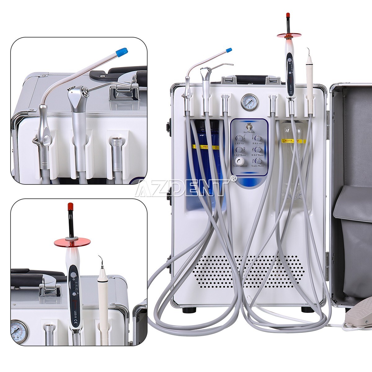 Dental Portable Mobile Delivery Unit Cart+Air Compressor+Scaler+Curing Light USA