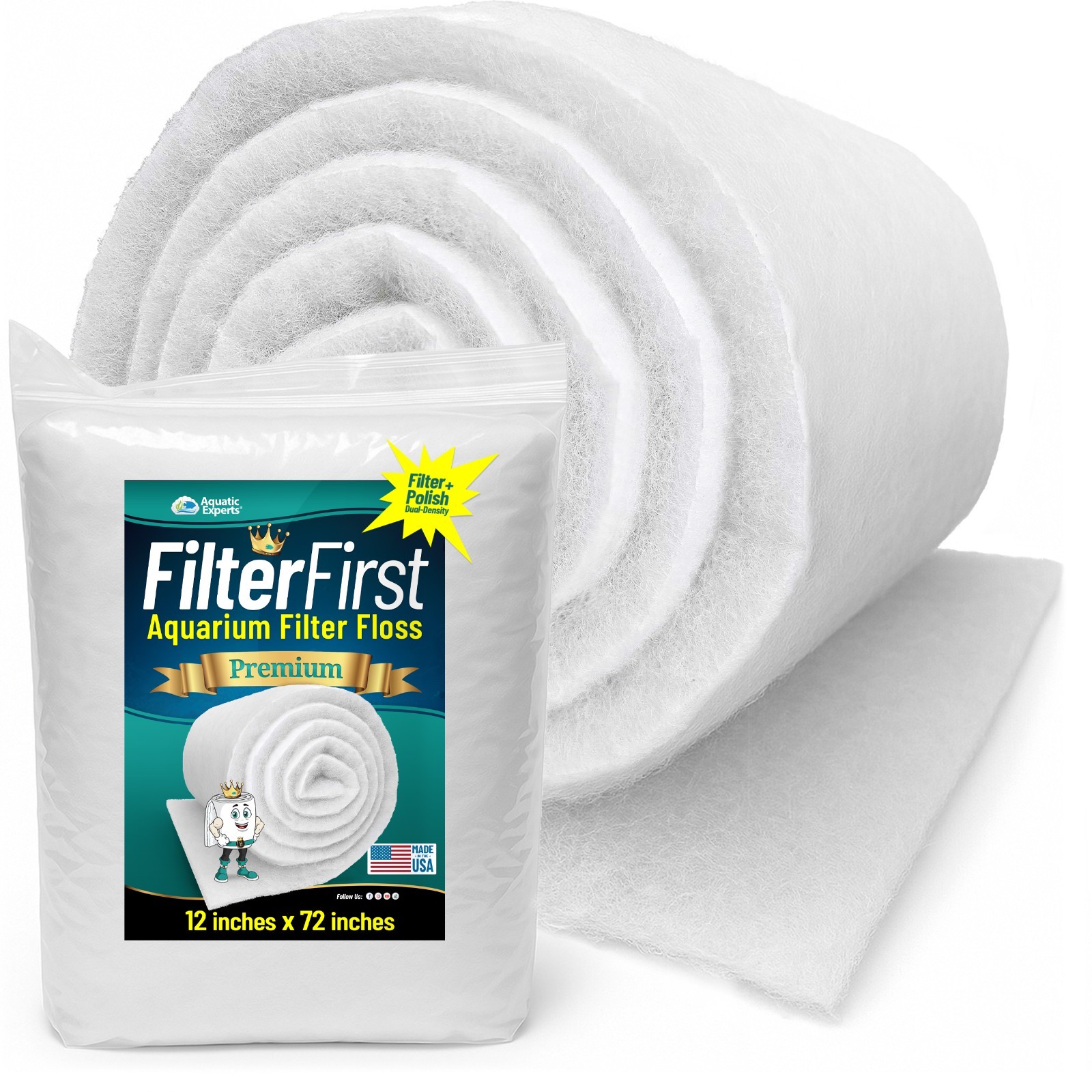 Aquatic Experts Aquarium Filter Floss, FilterFirst Filter Pad, 3/4" - 1" Thick
