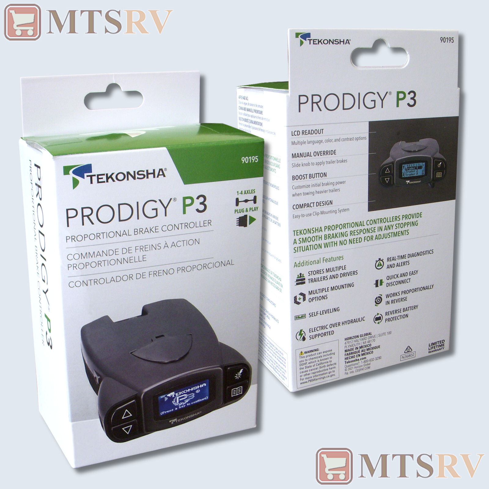 Tekonsha Prodigy P3 Electric Trailer Brake Controller Kit w/Velcro Pouch - 90195