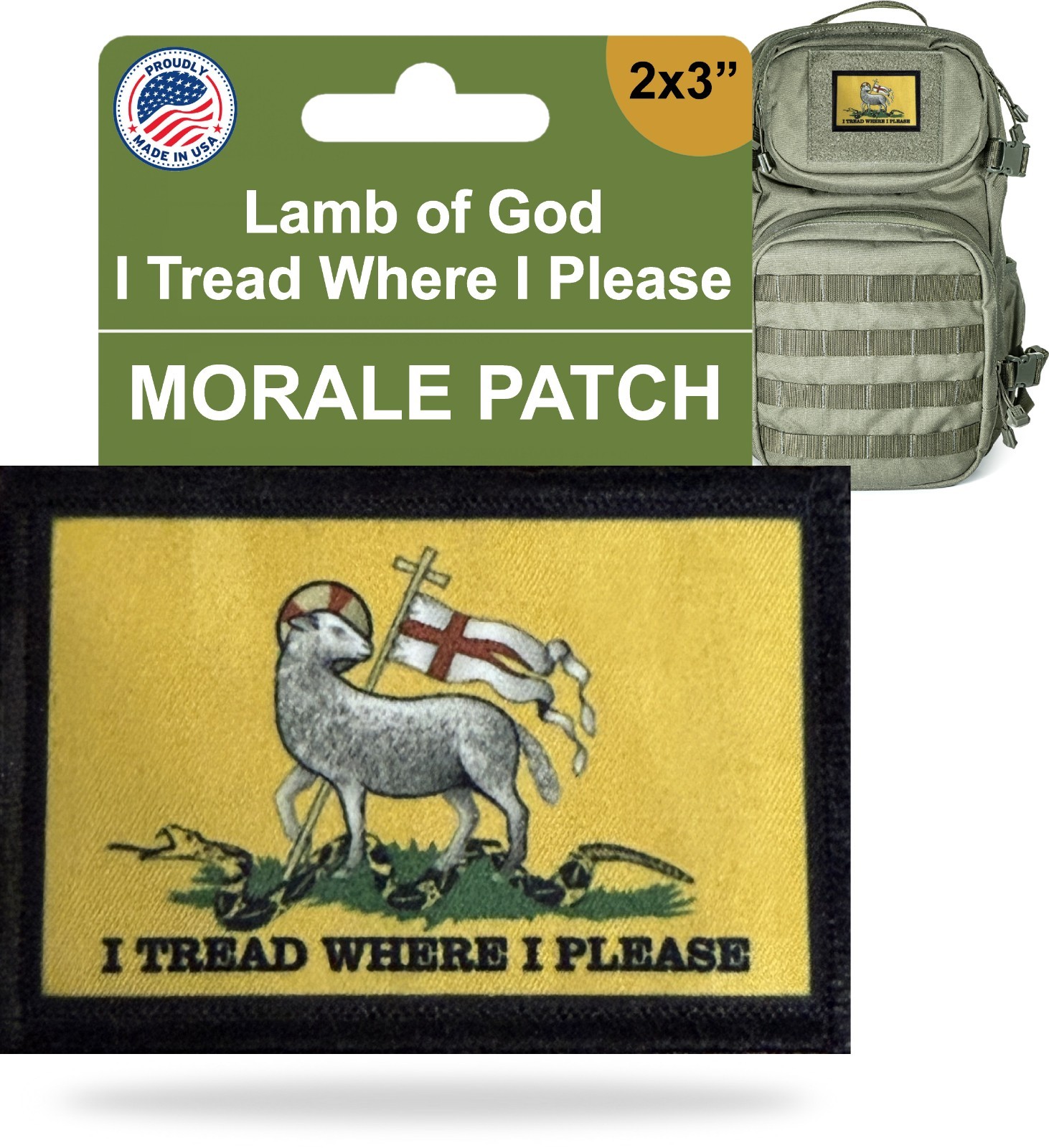 I Tread Where I Please Christan Morale Patch - Gadsden Flag - hook and Loop 2x3