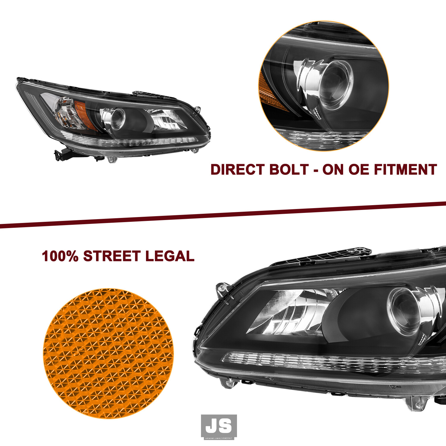 For 2013 2014 2015 Honda Accord Sedan W/O LED DRL Projector Halogen Headlights