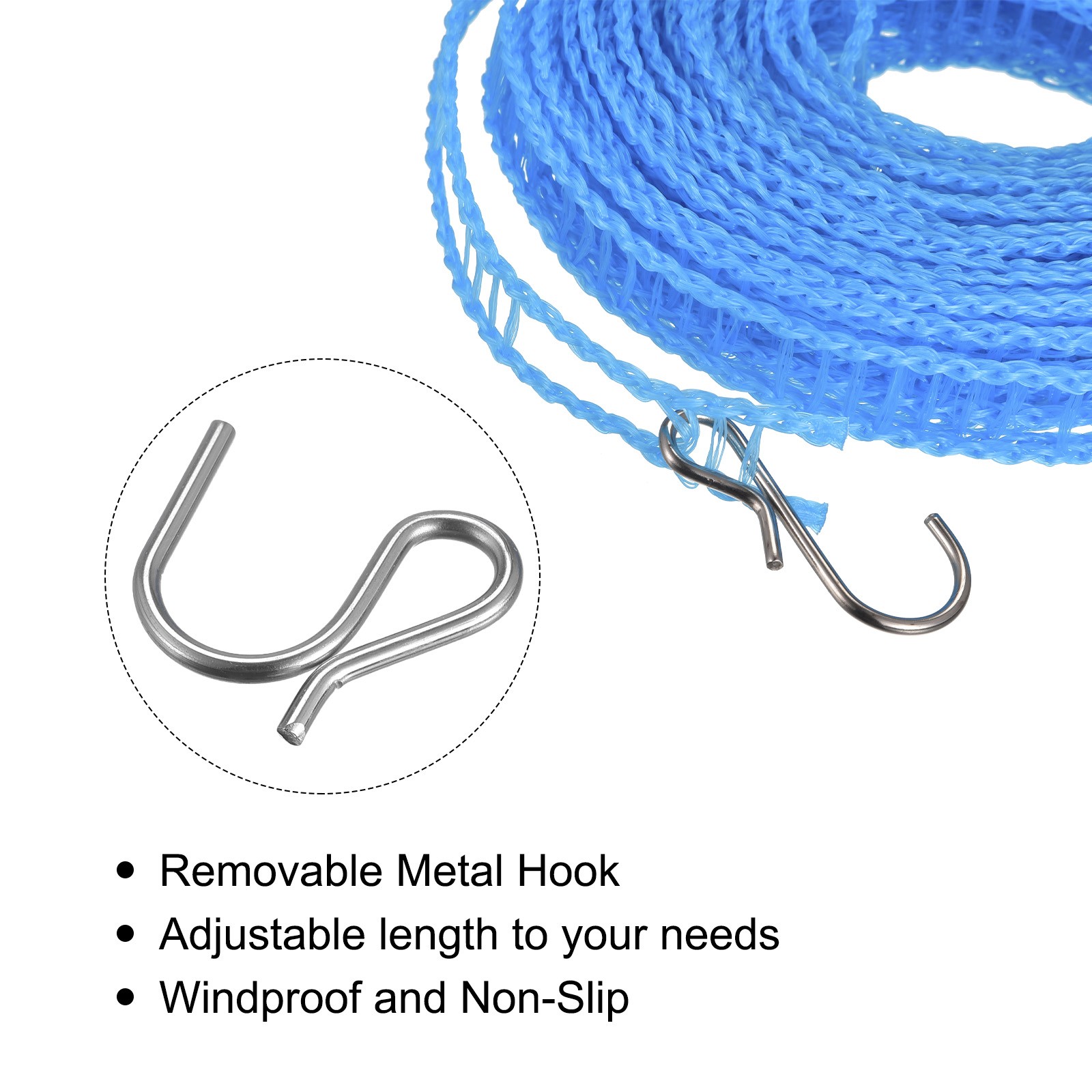 Portable Clothesline 32.8ft Nylon Windproof Non-Slip Washing Line Blue