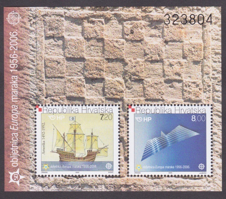 2006 CROATIA STAMP SOUVENIR SHEET 50th ANNV OF EUROPA STAMPS BIRD SHIP COLUMBUS
