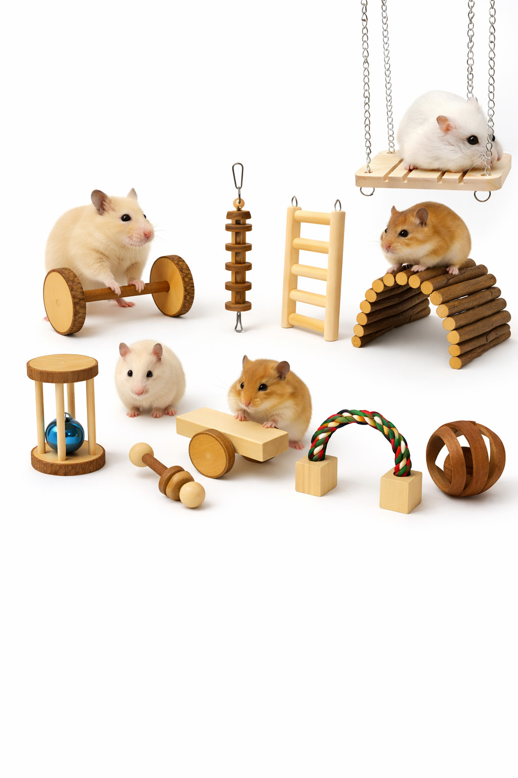 10 Piece Natural Wooden Toy Set For Hamsters & Small Rodents