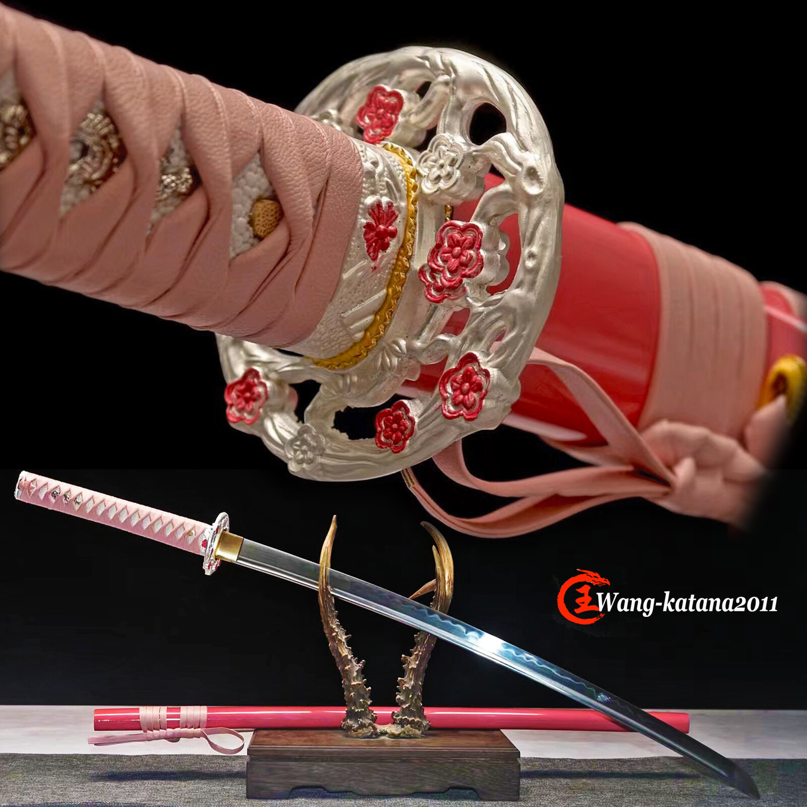 Sakura Pink Katana Clay Tempered 1095 Steel Japanese Samurai Sharp Lady Sword