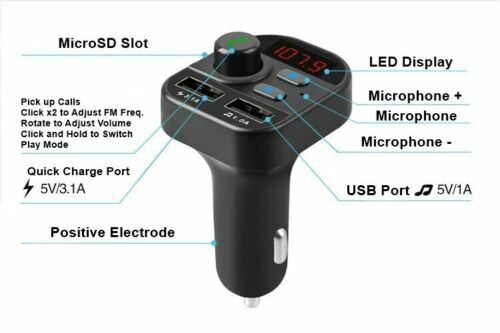 Bluetooth In-Car Wireless FM Transmitter MP3 Radio Adapter Car Kit Charge 2 USB