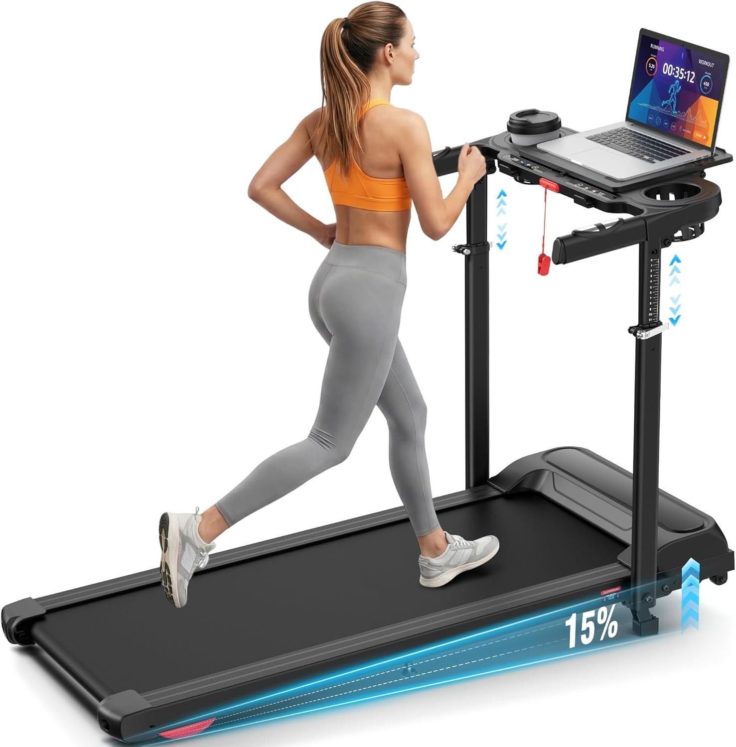 3.5HP Powerful Treadmill 15% Incline Walking Pad Quiet Walking Pad TreadmillGIFT