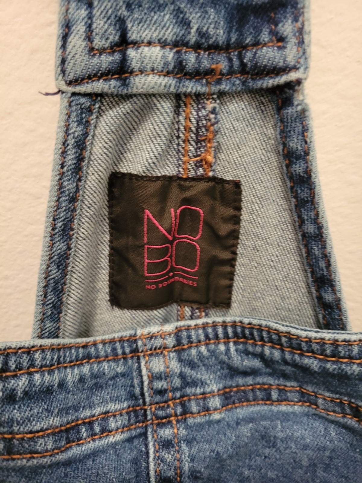 No Boundaries Juniors Sz 15/17 Bib Overall Shorts Blue Denim Pockets Raw Hem