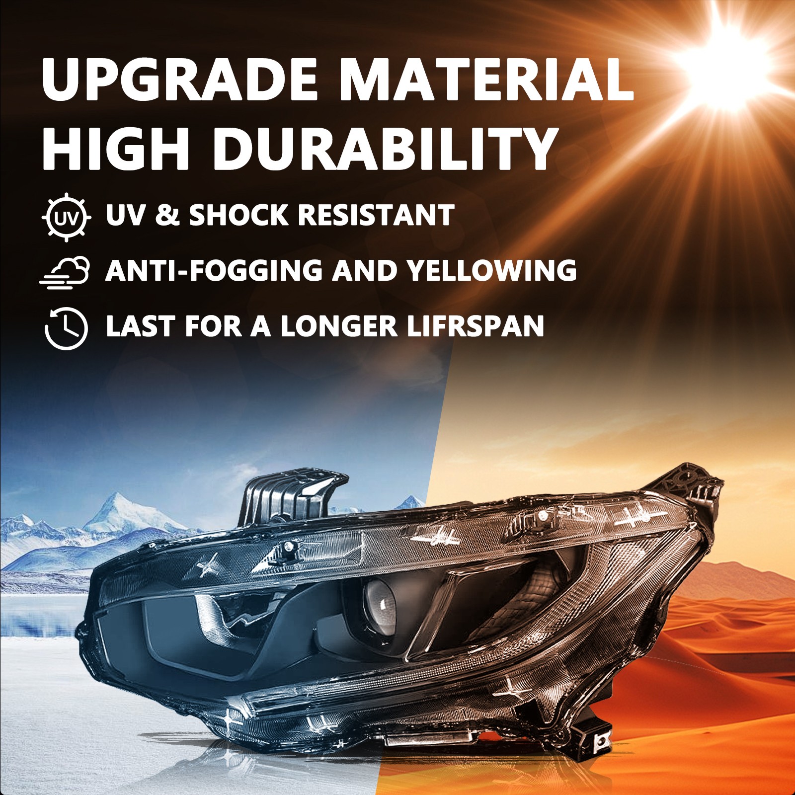 For 2016-2021 Honda Civic Black LED DRL Projector Headlights Assembly Lamps Pair