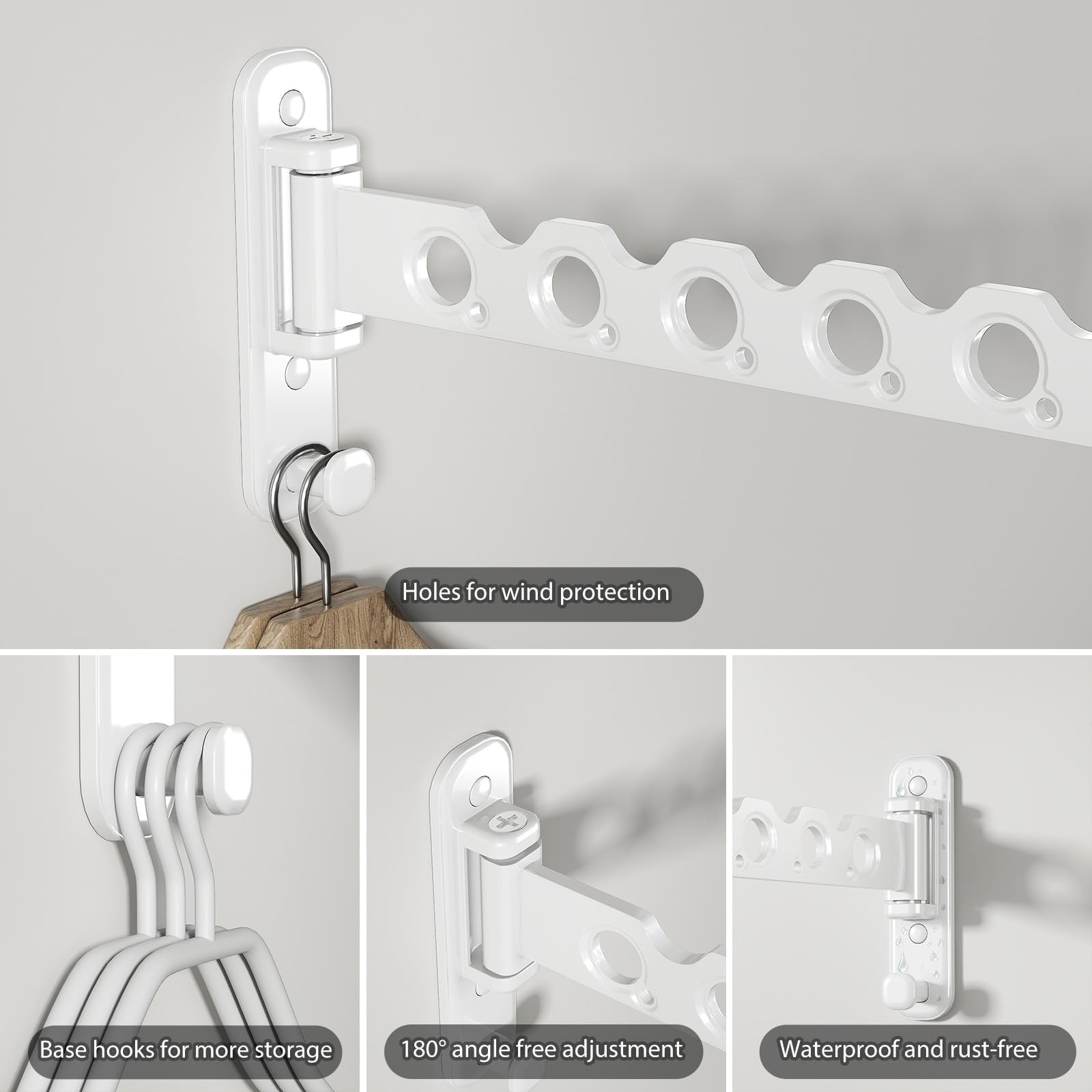 Wall Mounted Clothes Hanger Rack Foldable Drying Rack Hook Folding Indoor for...