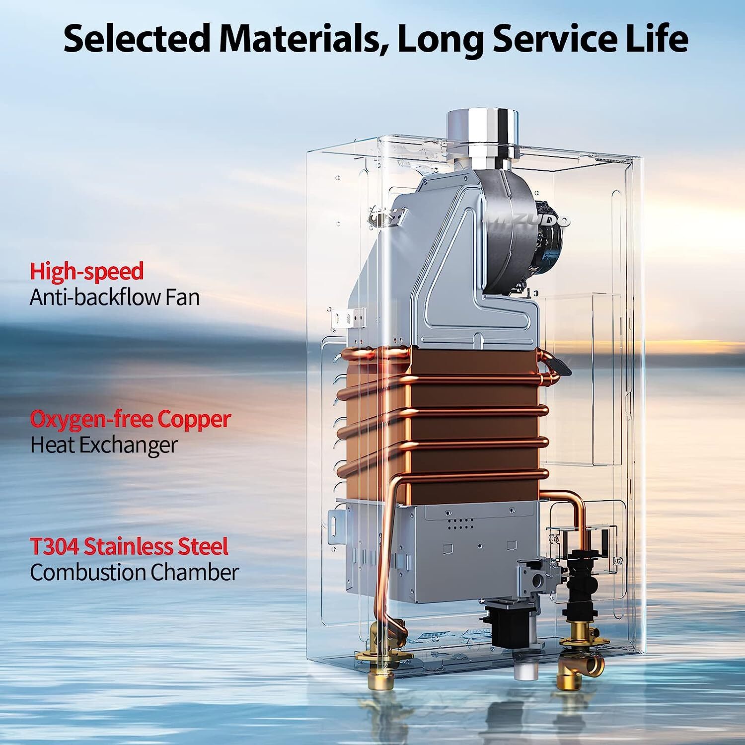 MIZUDO 3.6 GPM Indoor Tankless Water Heater On-Demand Whole House Natural Gas