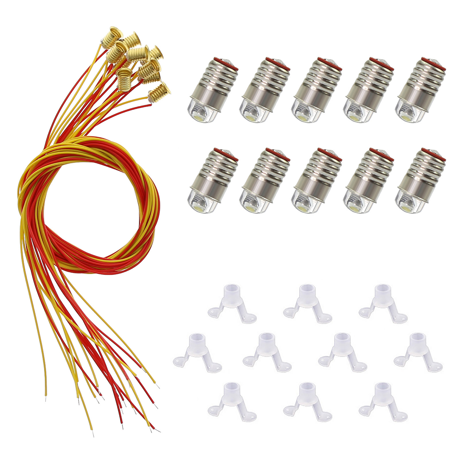10 Units Bright White LED Screw E5 E5.5 12V Bulbs with Stand holder HO N Scale