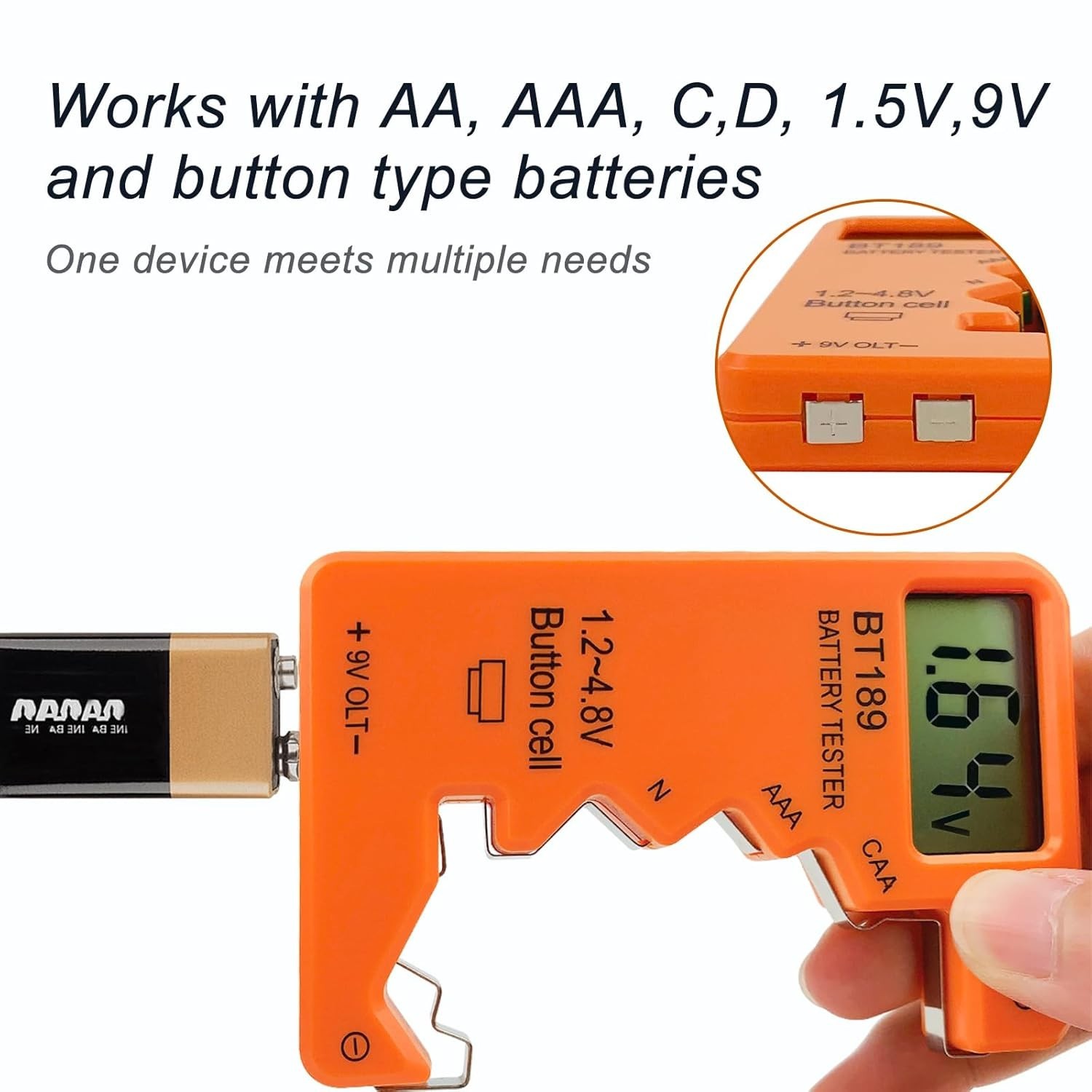 Battery Tester Checker, Universal Battery Tester for AA AAA C D 9V 1.5V, Small V