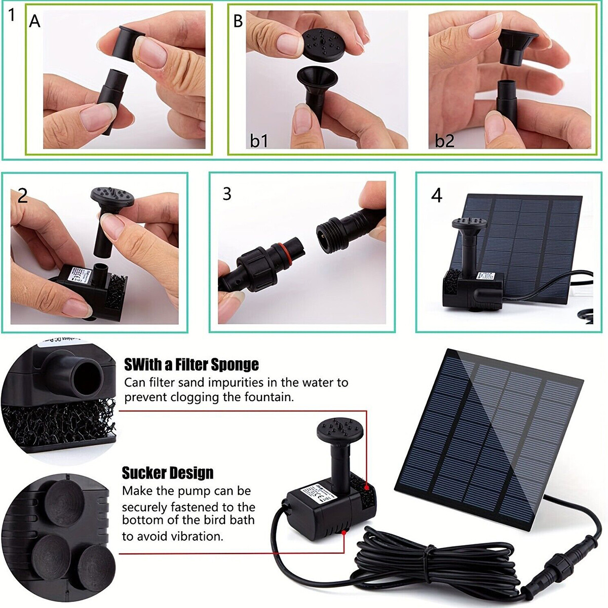 Solar Power Fountain Submersible Floating Water Pump Bird Bath Pond Garden Decor