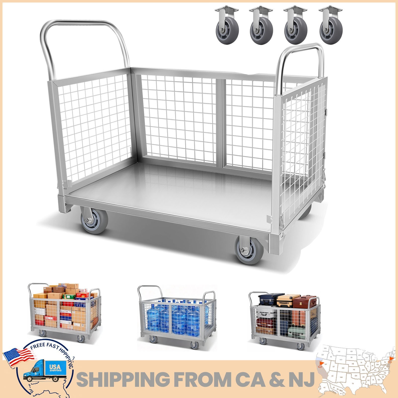 2200LB/2600LB Platform Truck Cart Foldable Flatbed Cart for Grocery & Warehouse