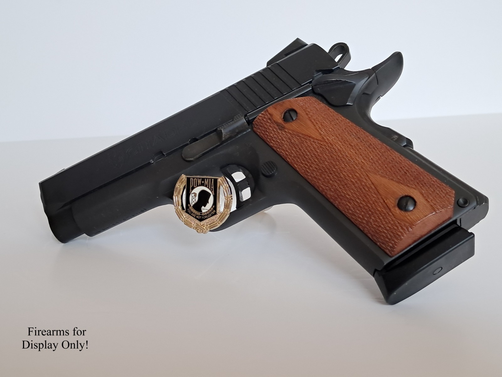 Handgun Firearm Gun Safe Shelf Display Rod - 1 & 1/8" POW*MIA Enamel Topper