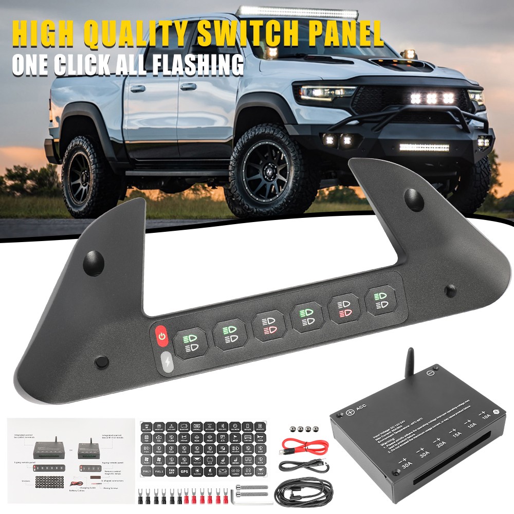 Wireless Grab Handle Switch Panel For Dodge Ram RGB 6 Gang Light Remote Control