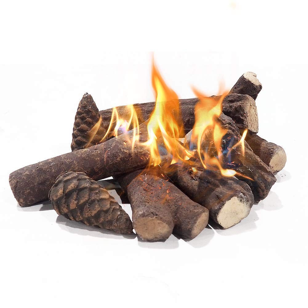 10 Pieces Ceramic Wood Gas Log Set Fireplace Imitation Wood Propane Firepit Logs