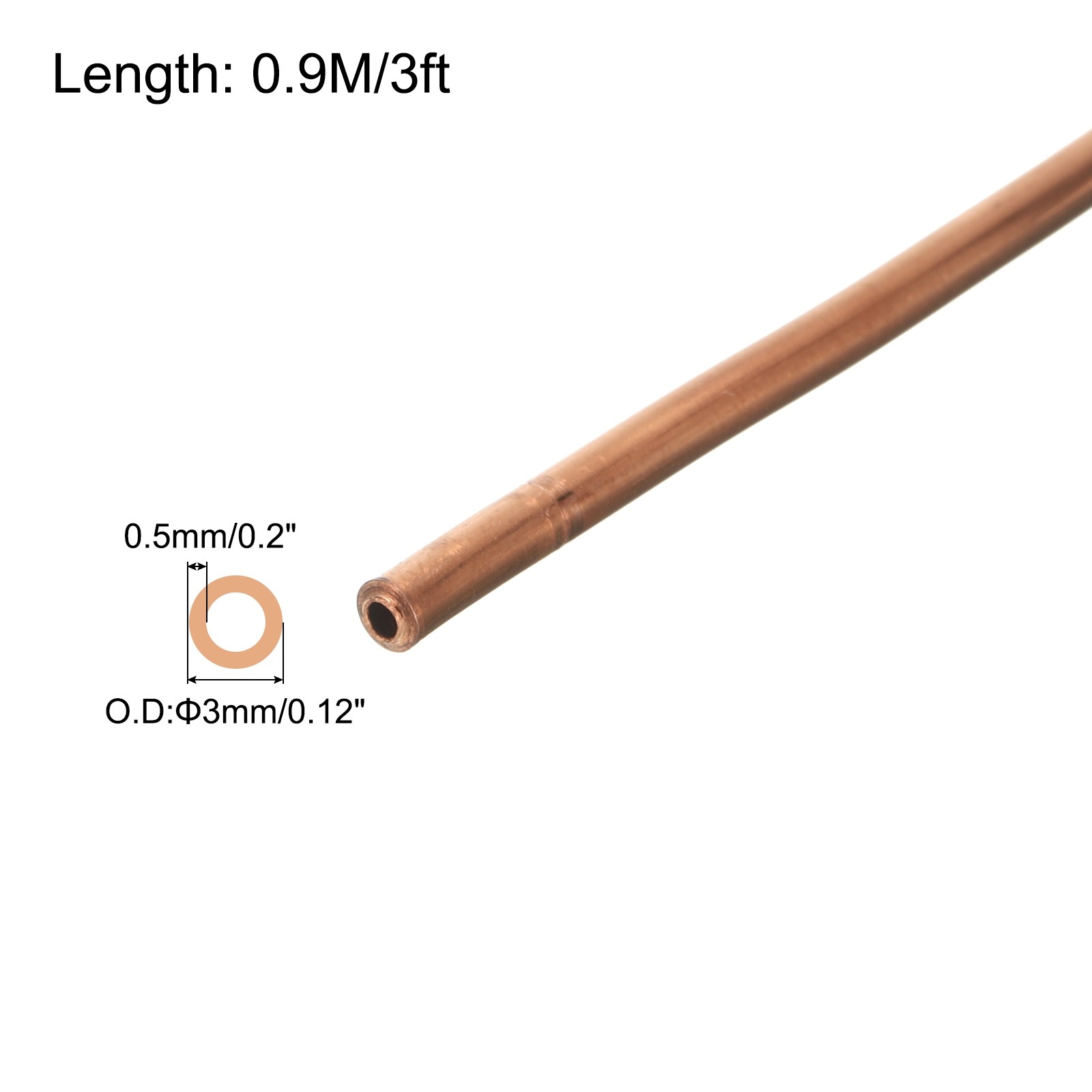Copper Tube 1/8" OD 1/64" T Refrigeration Flexible Pipe Seamless Hollow 3Ft