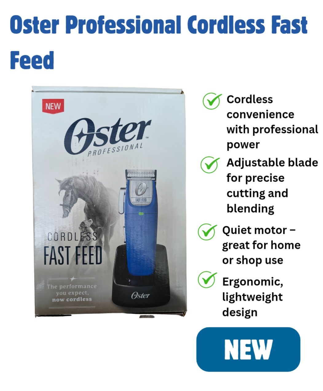 Oster Professional Cordless Fast Feed Hair Clipper – Blue – Barber Clipper