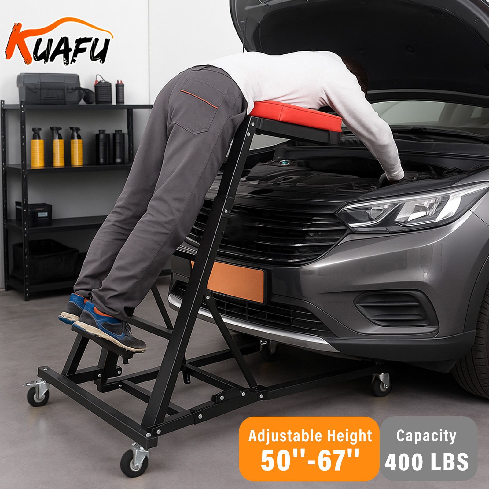 Foldable Automotive Topside Creeper Adjustable Height Movable Ladder 400Lbs