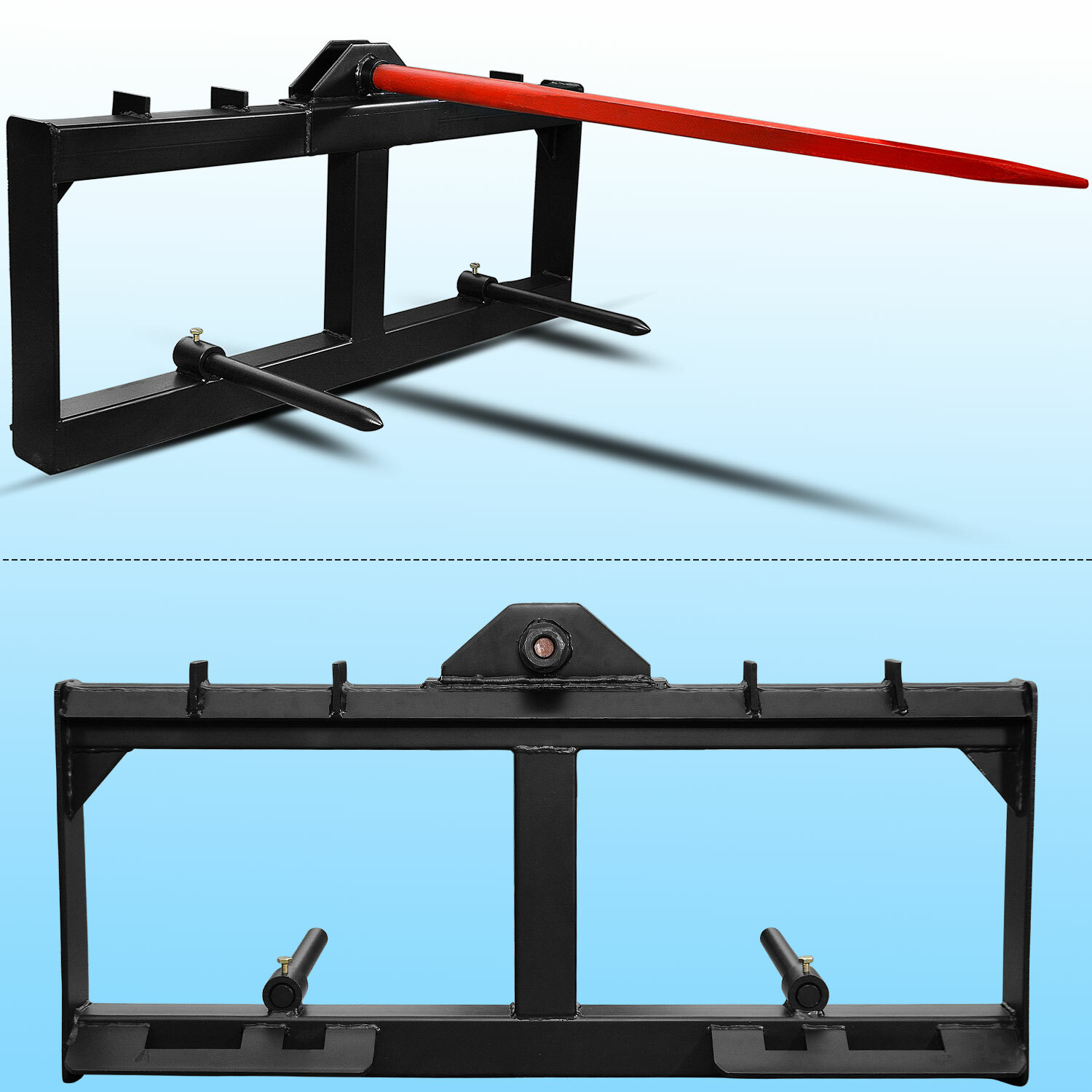 3 Point 49'' Hay Bale Spear Attach Tractor Skid Steer Loader Quick Tach 3000 LBS