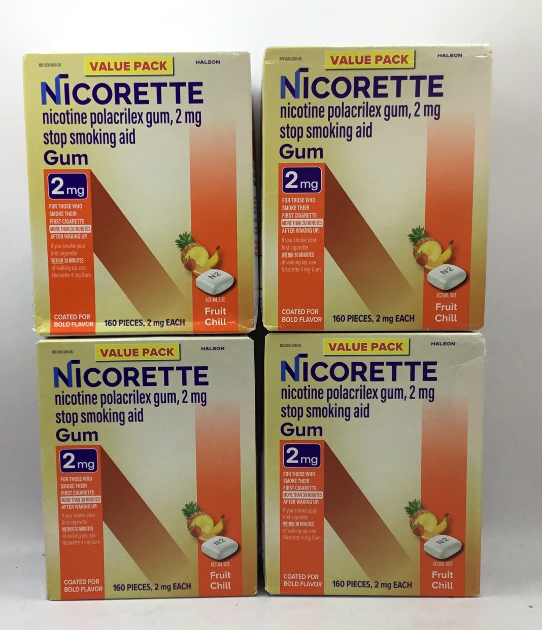 4 Nicorette Nicotine Quit Gum 2mg Fruit Chill 160x4=640ct Exp 4/27 PACK MAY VARY