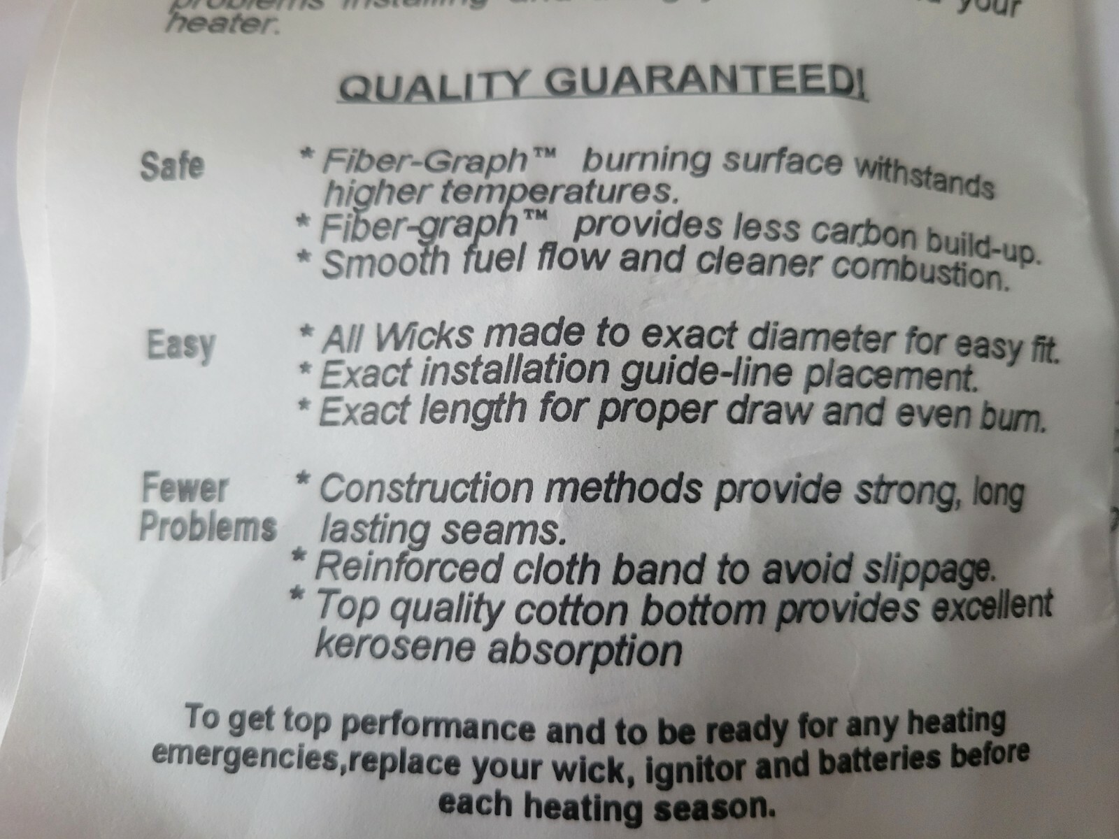 PERFECTION 500 KEROSENE HEATER WICK *COTTON/FIBERGLASS* WICK, WICK BRUSH & GUIDE