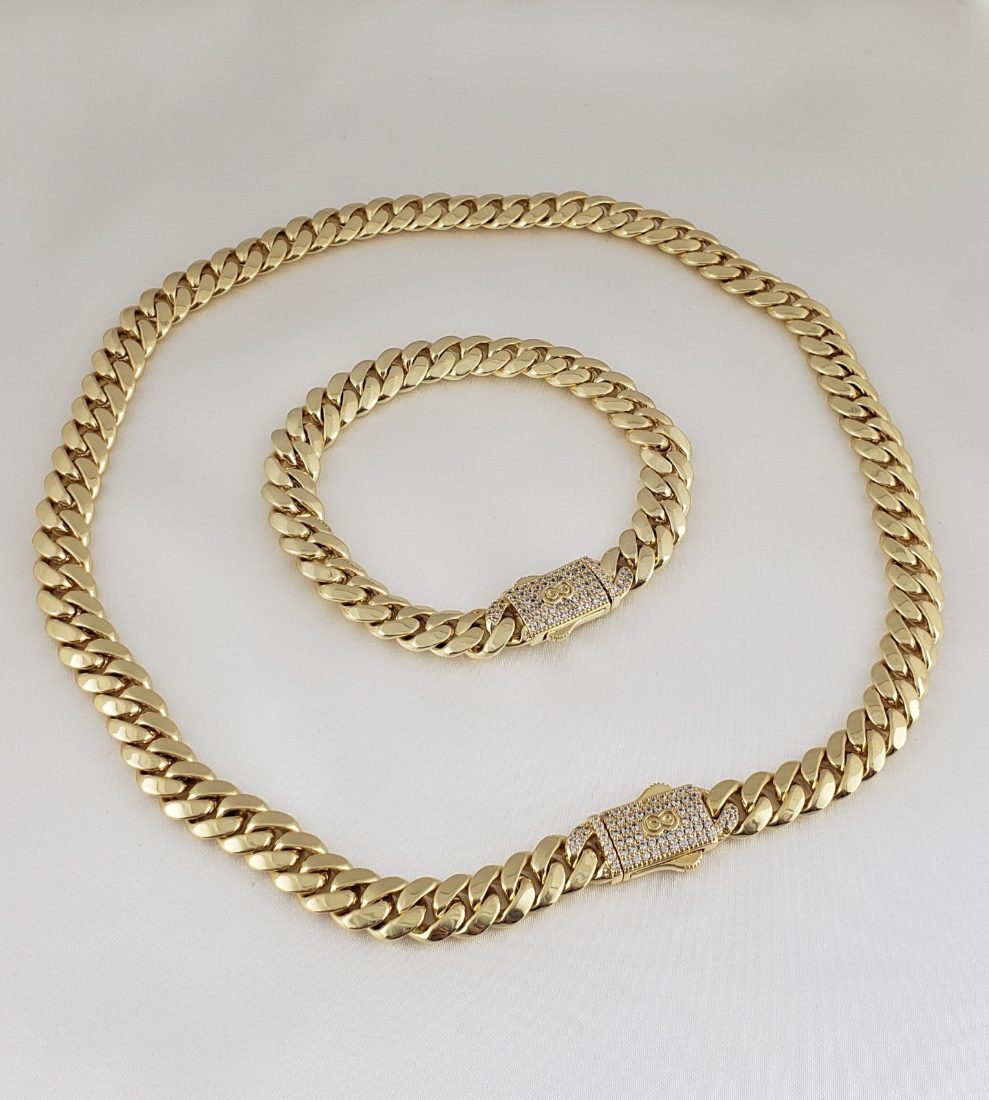 Women Men 14K Gold Plated Cz Cuban Choker Chain Necklace And Bracelet Set