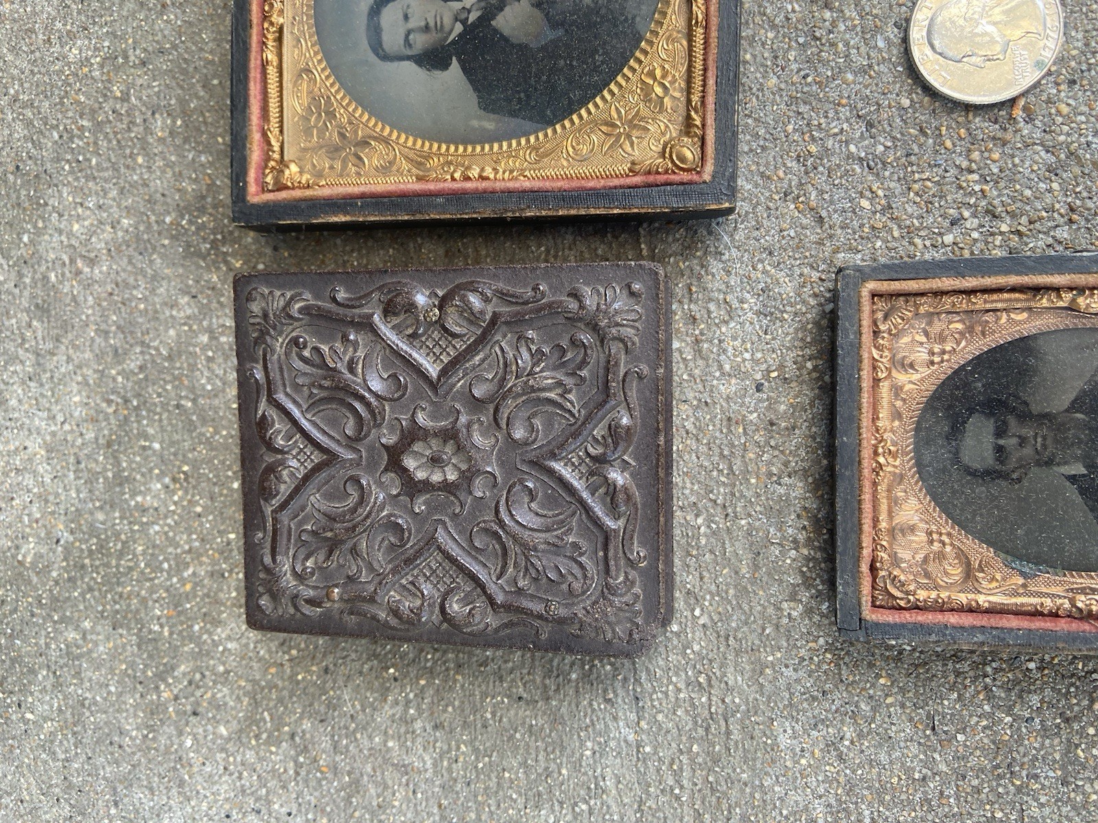 Victorian Mourning Tin Type Photo With Lock of Hair Plus 2 Others - All Men… B5