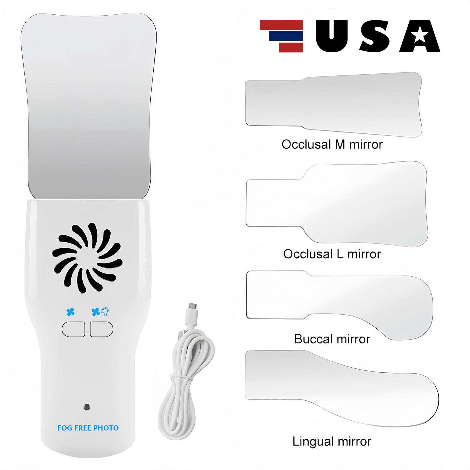 Dental Occlusal Mirror Fog Free LED Light Intra Oral Photo 4 Mirror Obervation