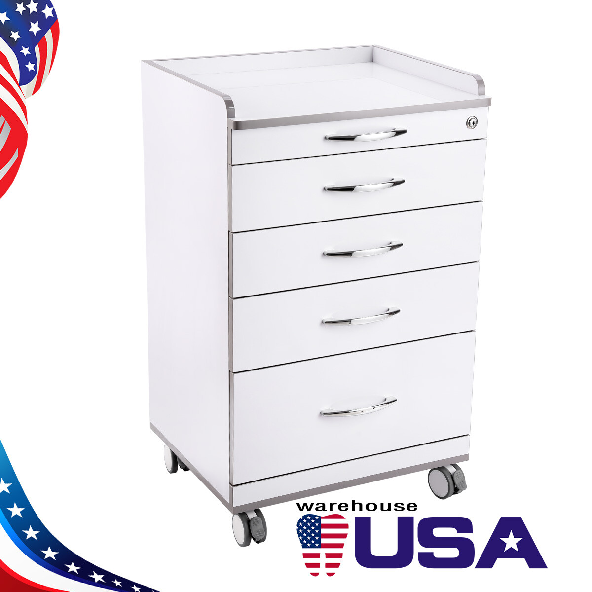 4 Drawers Dental Lab Mobile Cabinet Clinic Cart Medical Trolley W/ Power Socket
