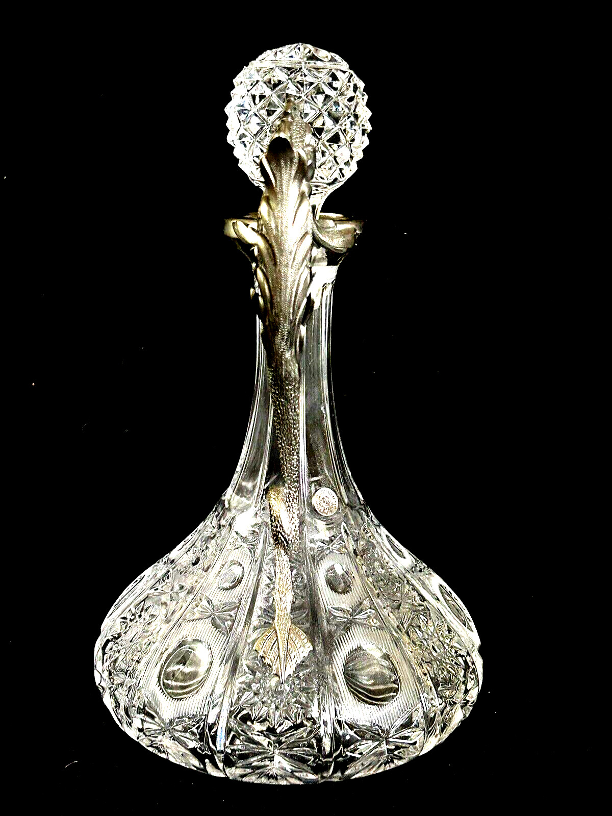 Glass Crystal Decanter Dragon Handle 11.5" Tall Italy