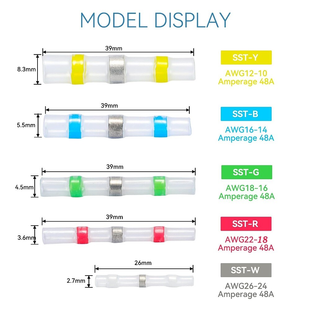 1000PCS Waterproof Solder Stick Seal Sleeve Heat Shrink Butt Wire Connectors Kit
