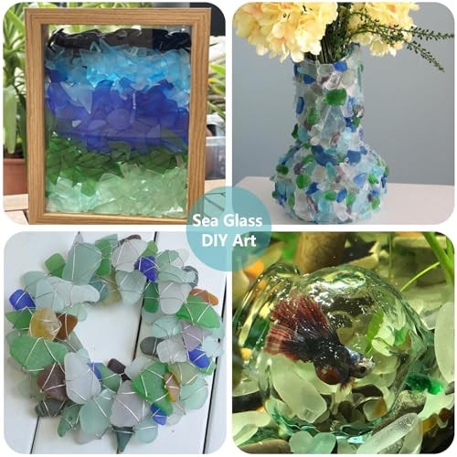 Sea Glass for Crafts - 14oz Frosted Seaglass Pieces - Blue, Aqua Green, White