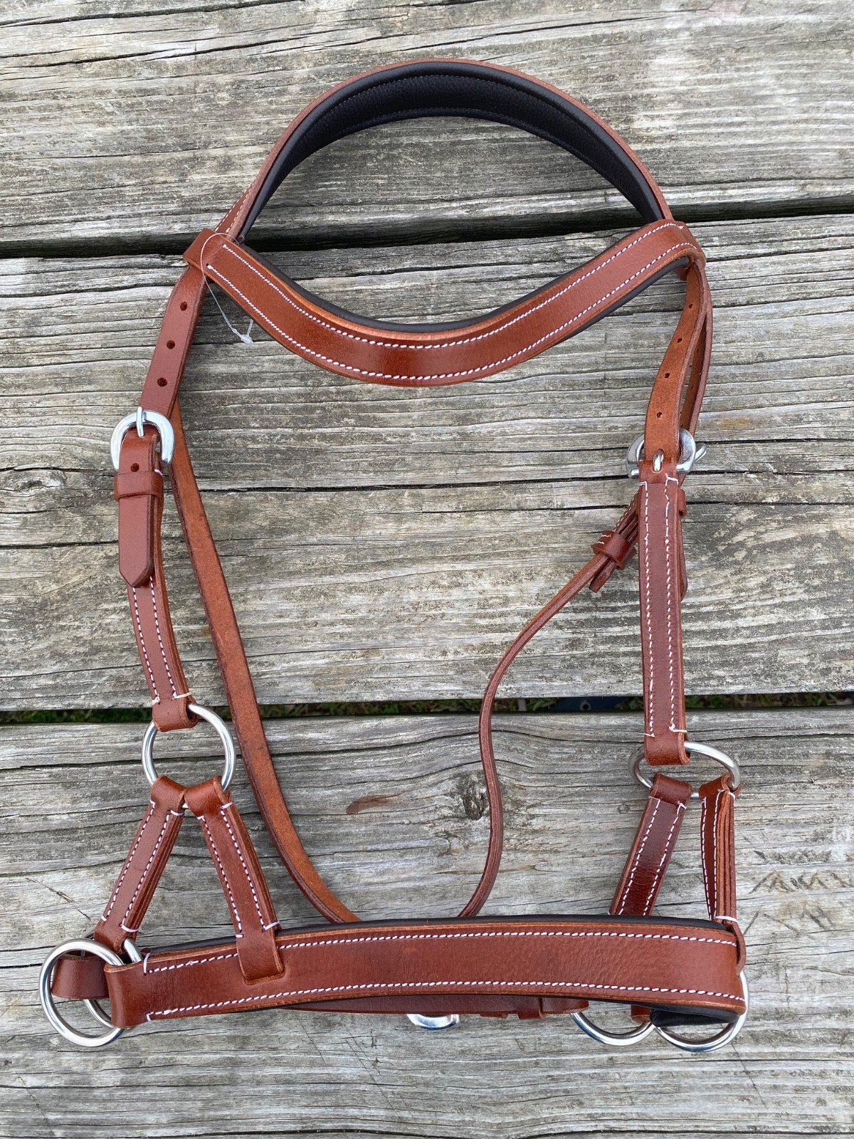 Padded brown leather Western horse training side pull