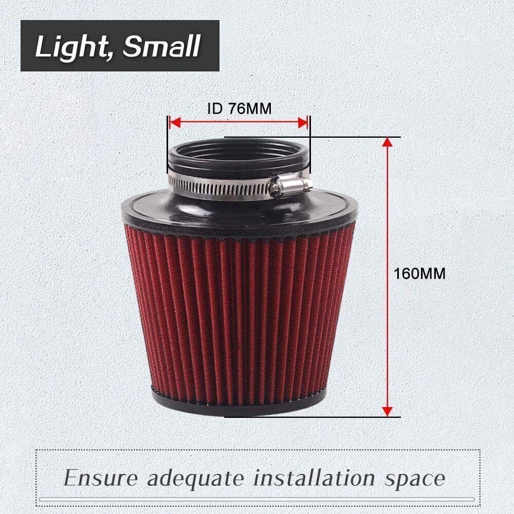 3" 76mm High Flow Inlet Cleaner Dry Filter Cold Air Intake Cone Replacement Red