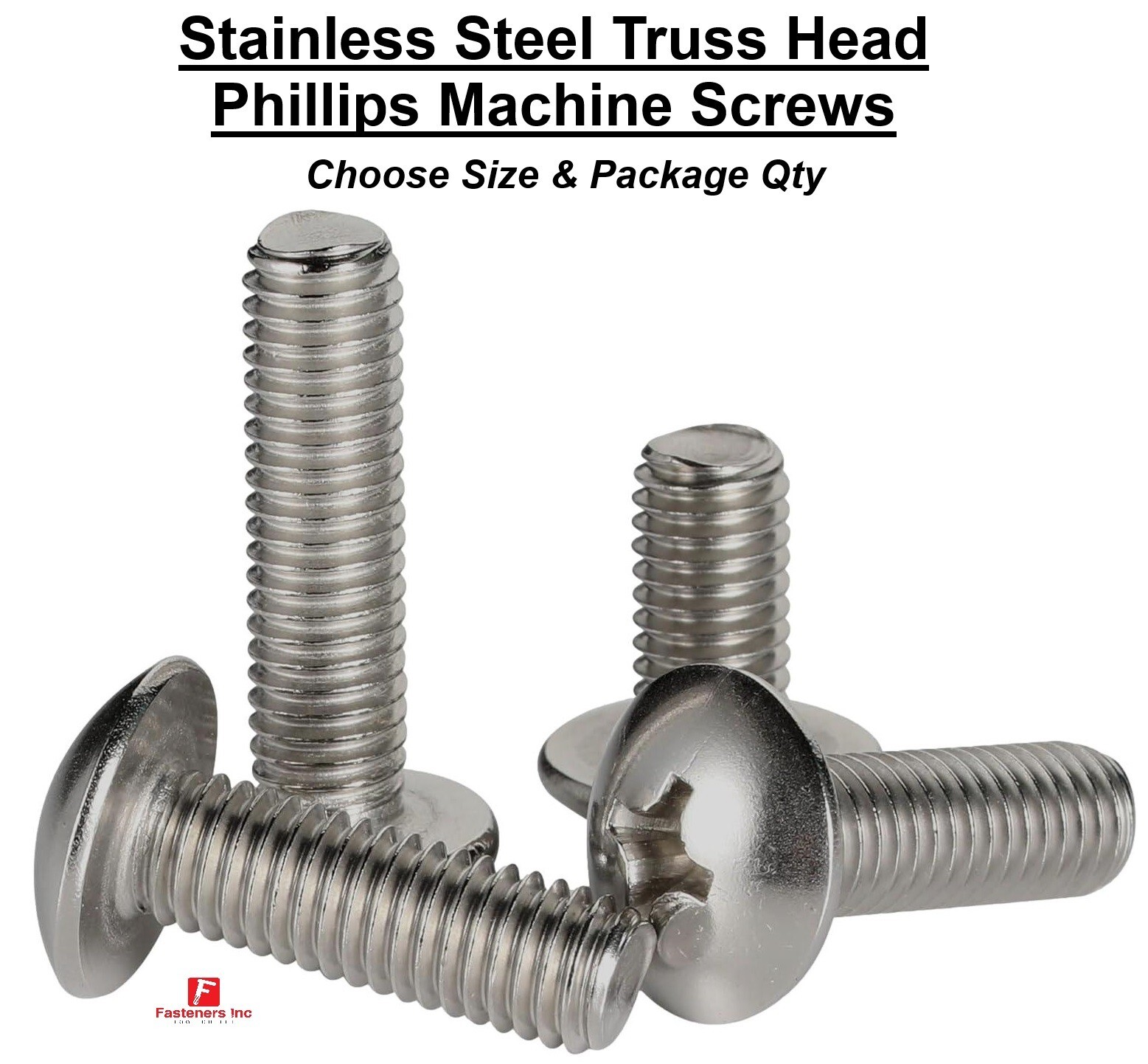 #10-32 Stainless Steel Phillips Truss Head Machine Screws (Pick Length & Qty)