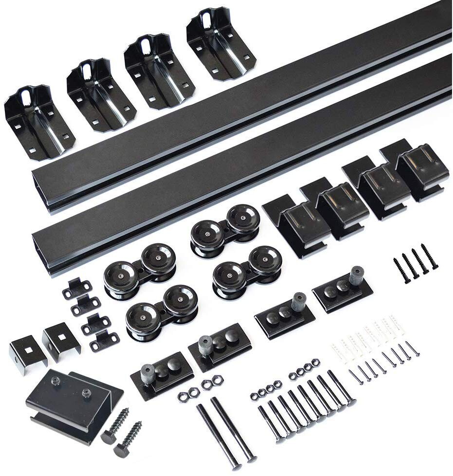 Black Box Track Double Sliding Barn Door Hardware,Heavy Duty Wall Mount kit