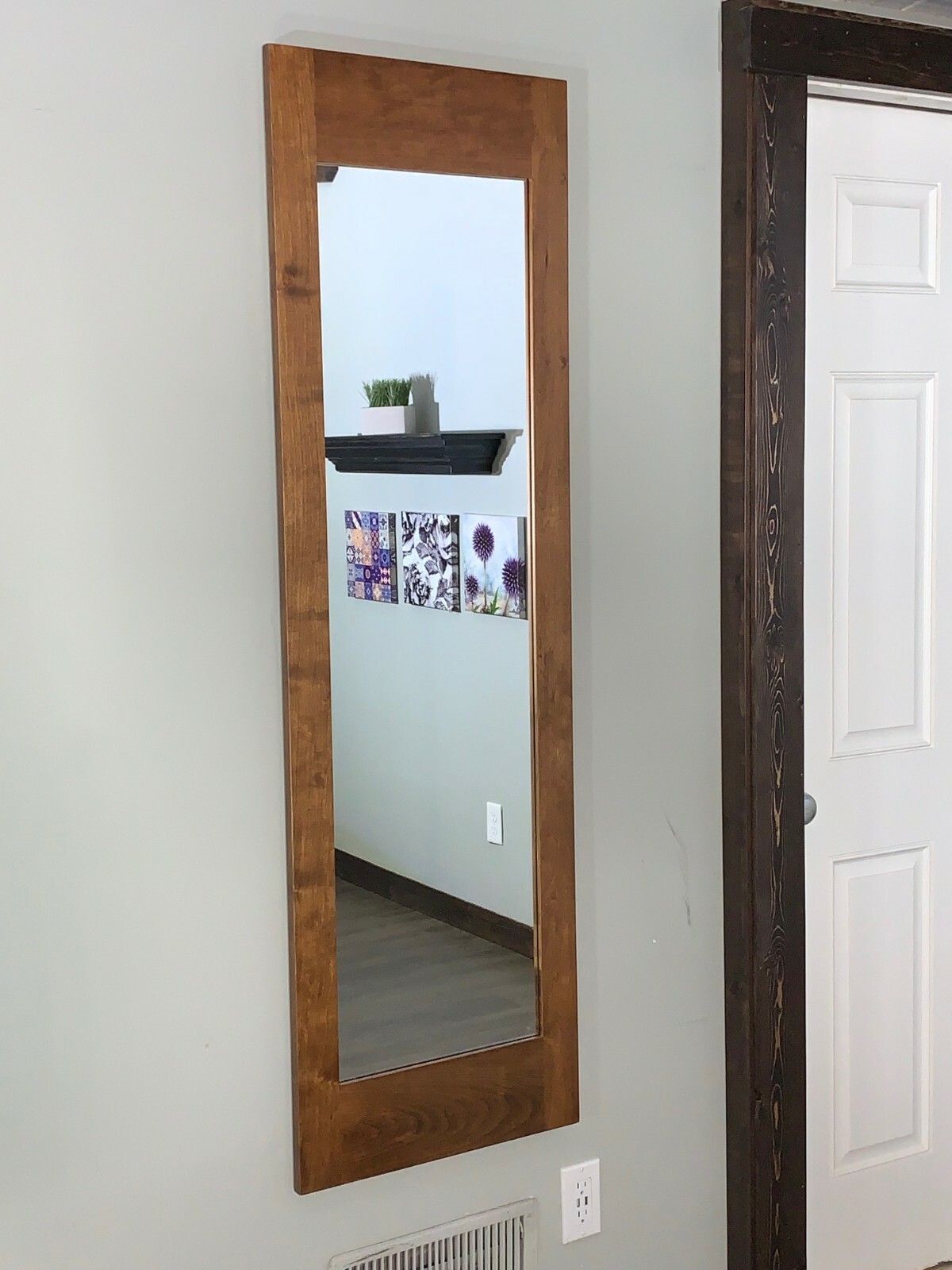 Hidden storage mirror, In-wall gun safe concealment cabinet - American Walnut