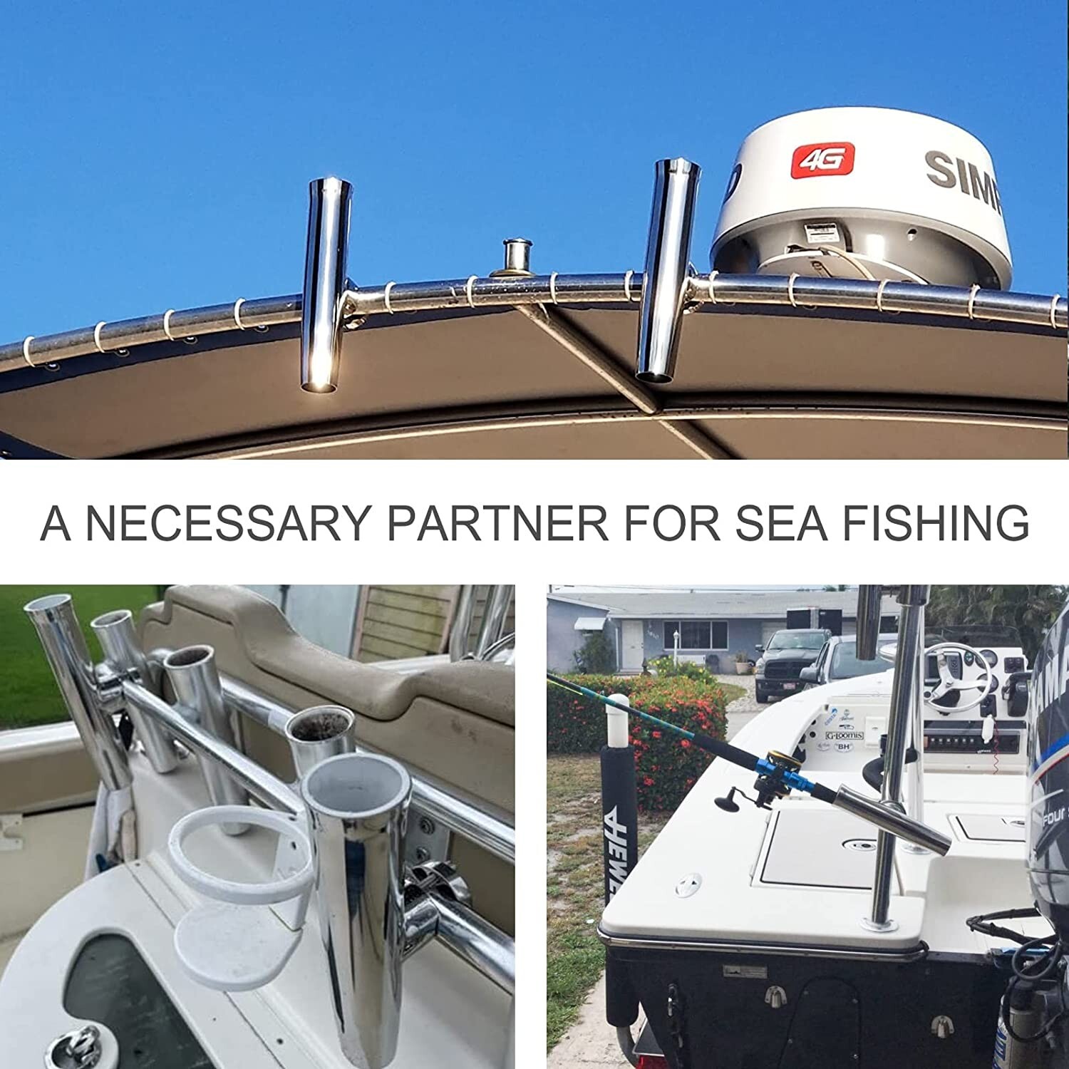 4X Marine Fishing Rod Holder 316 Stainless Steel Clamp on 1-1/4" -2" Rod Holder